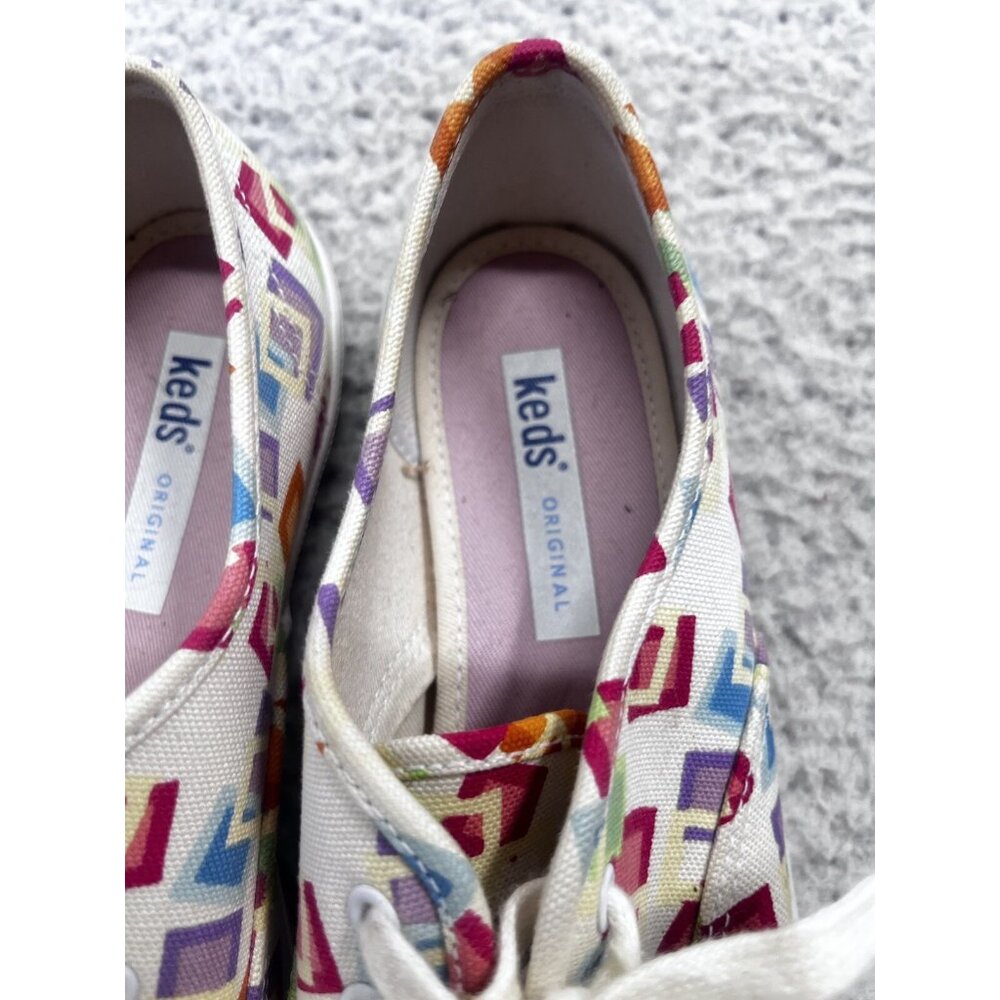 Women's Keds Original White Multicolor Geometric Low Top Shoes Size 5 - Picture 4 of 10